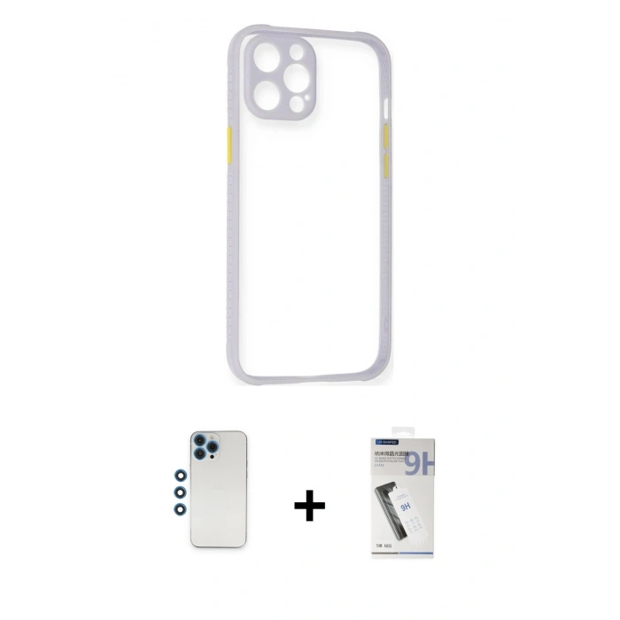 MARSİLYAN™- iPhone 12 Pro Kılıf Nova Asil Özel Seri - Şeffaf Uv Polymer Nano Ekran Koruyucu + Shine Kamera Lens - MI