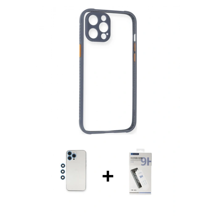 MARSİLYAN™- iPhone 12 Pro Kılıf Nova Asil Özel Seri - Şeffaf Uv Polymer Nano Ekran Koruyucu + Shine Kamera Lens - MI