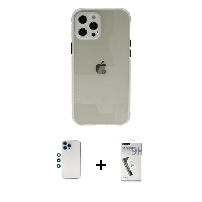 MARSİLYAN™- iPhone 12 Pro Kılıf Nova Asil Özel Seri - Şeffaf Uv Polymer Nano Ekran Koruyucu + Shine Kamera Lens - MI