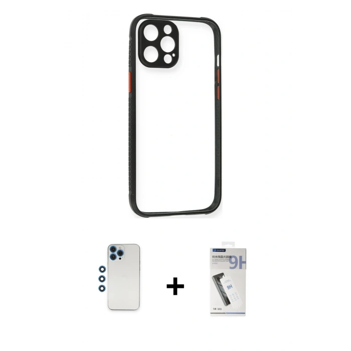 MARSİLYAN™- iPhone 12 Pro Kılıf Nova Asil Özel Seri - Şeffaf Uv Polymer Nano Ekran Koruyucu + Shine Kamera Lens - MI