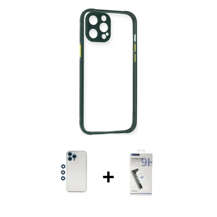 MARSİLYAN™- iPhone 12 Pro Kılıf Nova Asil Özel Seri - Şeffaf Uv Polymer Nano Ekran Koruyucu + Shine Kamera Lens - MI
