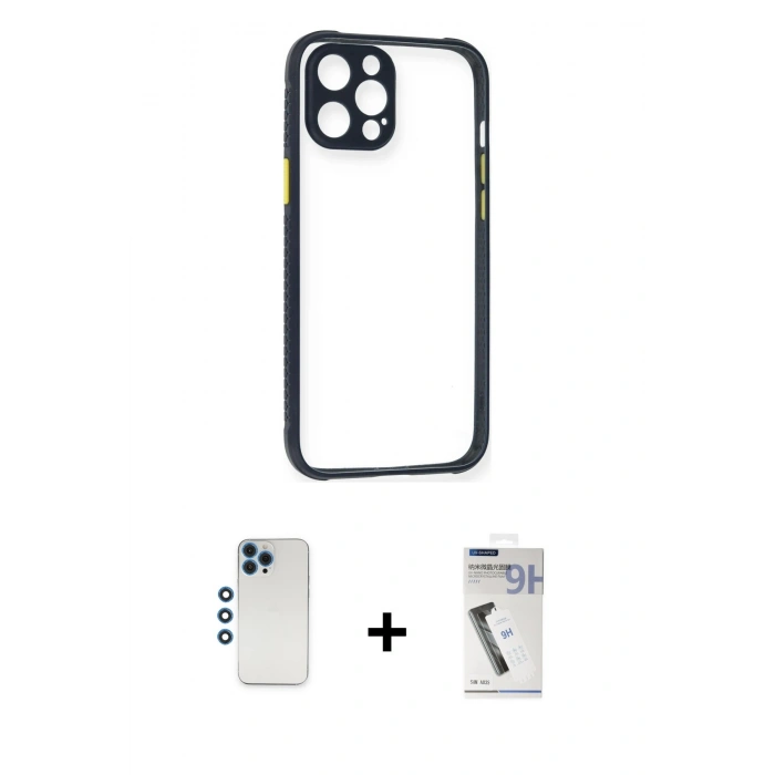 MARSİLYAN™- iPhone 12 Pro Kılıf Nova Asil Özel Seri - Şeffaf Uv Polymer Nano Ekran Koruyucu + Shine Kamera Lens - MI