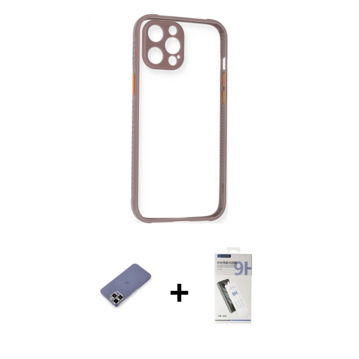 MARSİLYAN™- iPhone 12 Pro Kılıf Nova Asil Özel Seri - Şeffaf Uv Polymer Nano Ekran Koruyucu + Metal Kamera Lens Koruma Cam - GD