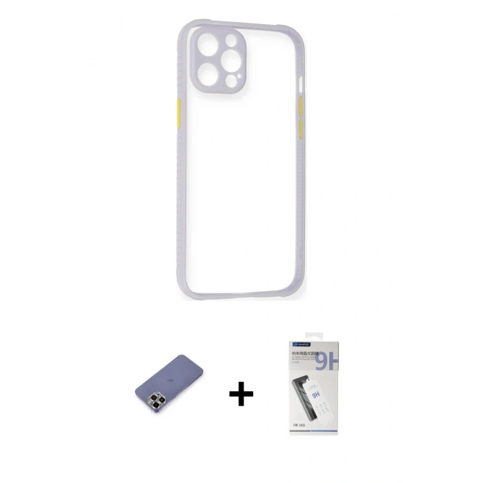 MARSİLYAN™- iPhone 12 Pro Kılıf Nova Asil Özel Seri - Şeffaf Uv Polymer Nano Ekran Koruyucu + Metal Kamera Lens Koruma Cam - GD