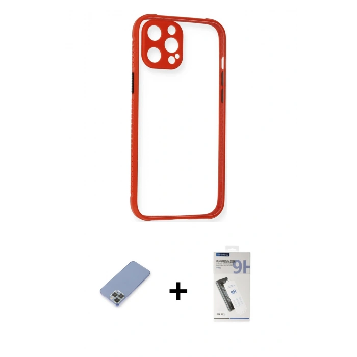 MARSİLYAN™- iPhone 12 Pro Kılıf Nova Asil Özel Seri - Şeffaf Uv Polymer Nano Ekran Koruyucu + Metal Kamera Lens Koruma Cam - KUYL