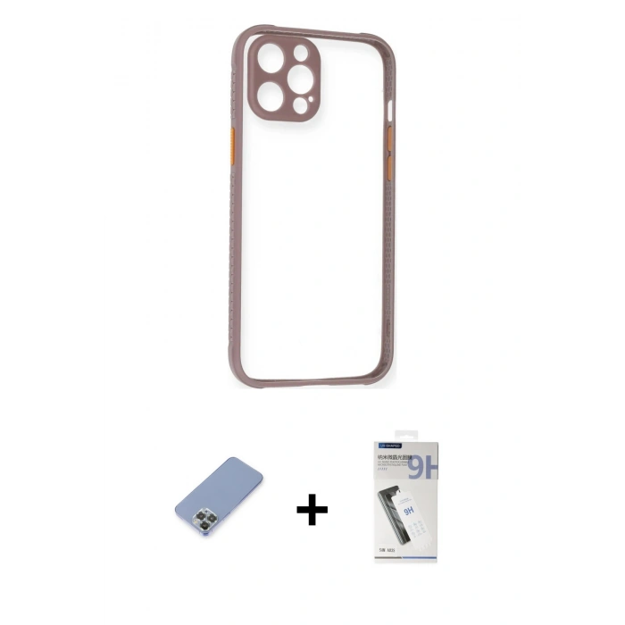 MARSİLYAN™- iPhone 12 Pro Kılıf Nova Asil Özel Seri - Şeffaf Uv Polymer Nano Ekran Koruyucu + Metal Kamera Lens Koruma Cam - KUYL