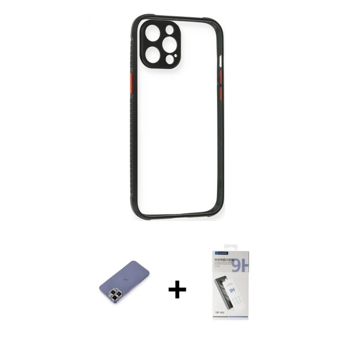 MARSİLYAN™- iPhone 12 Pro Kılıf Nova Asil Özel Seri - Şeffaf Uv Polymer Nano Ekran Koruyucu + Metal Kamera Lens Koruma Cam - GD