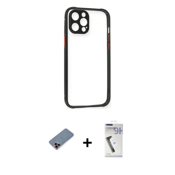 MARSİLYAN™- iPhone 12 Pro Kılıf Nova Asil Özel Seri - Şeffaf Uv Polymer Nano Ekran Koruyucu + Metal Kamera Lens Koruma Cam - KI