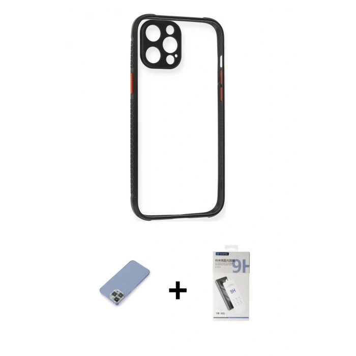 MARSİLYAN™- iPhone 12 Pro Kılıf Nova Asil Özel Seri - Şeffaf Uv Polymer Nano Ekran Koruyucu + Metal Kamera Lens Koruma Cam - KUYL