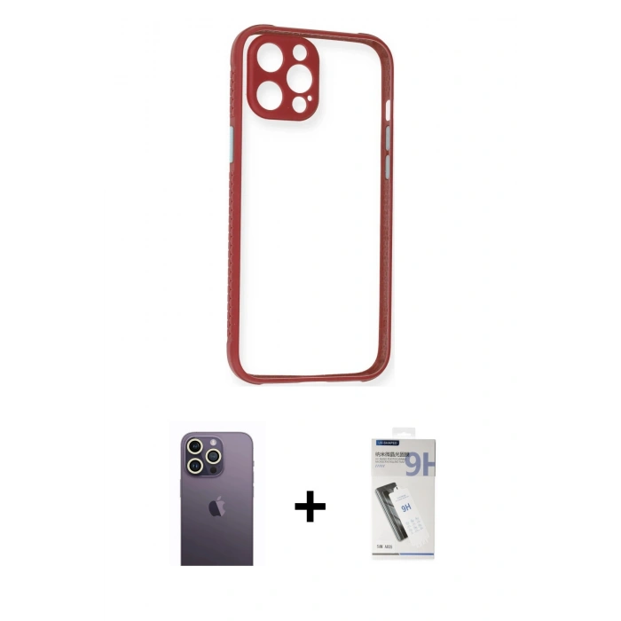 MARSİLYAN™- iPhone 12 Pro Kılıf Nova Asil Özel Seri - Şeffaf Uv Polymer Nano Ekran Koruyucu + Neon Fosforlu Kamera Lens - BZ