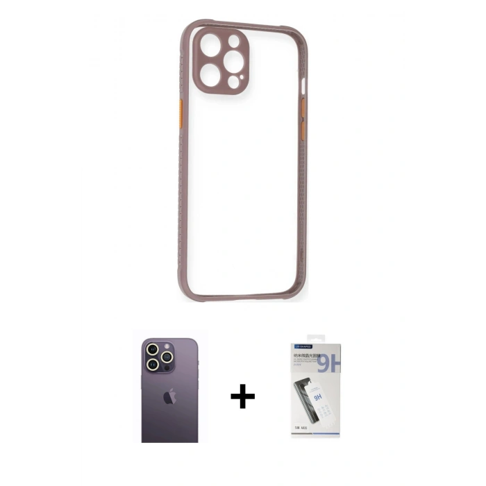 MARSİLYAN™- iPhone 12 Pro Kılıf Nova Asil Özel Seri - Şeffaf Uv Polymer Nano Ekran Koruyucu + Neon Fosforlu Kamera Lens - BZ