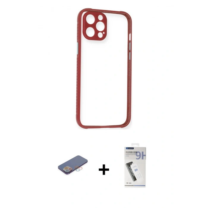 MARSİLYAN™- iPhone 12 Pro Kılıf Nova Asil Özel Seri - Şeffaf Uv Polymer Nano Ekran Koruyucu + Renkli Kamera Lens Koruma Cam - PE