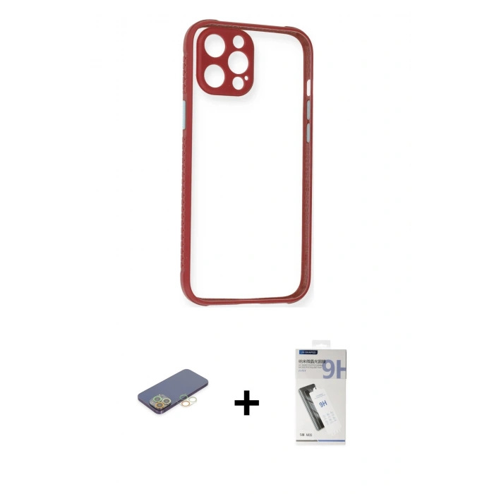 MARSİLYAN™- iPhone 12 Pro Kılıf Nova Asil Özel Seri - Şeffaf Uv Polymer Nano Ekran Koruyucu + Renkli Kamera Lens Koruma Cam - SI
