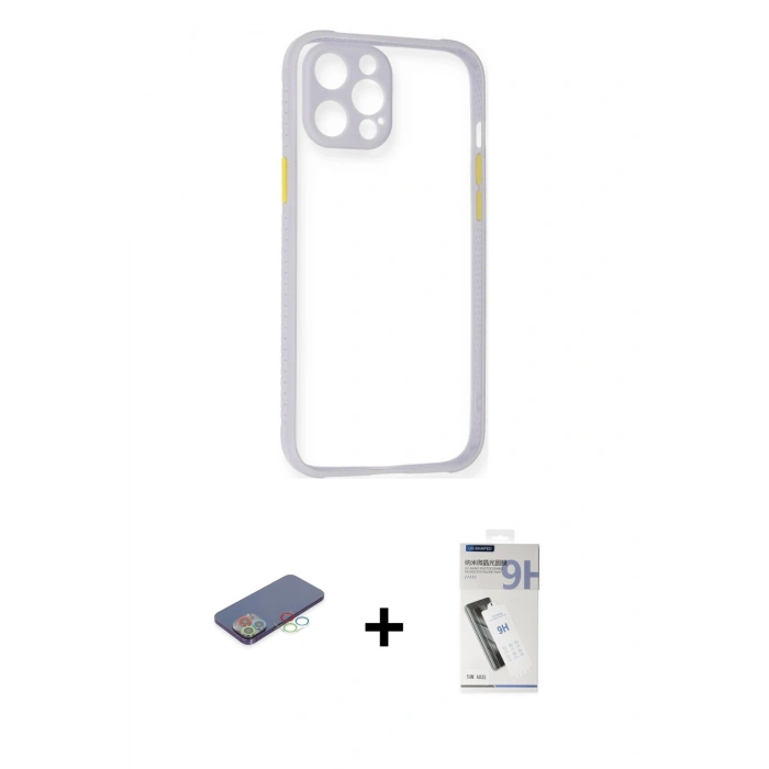 MARSİLYAN™- iPhone 12 Pro Kılıf Nova Asil Özel Seri - Şeffaf Uv Polymer Nano Ekran Koruyucu + Renkli Kamera Lens Koruma Cam - MI