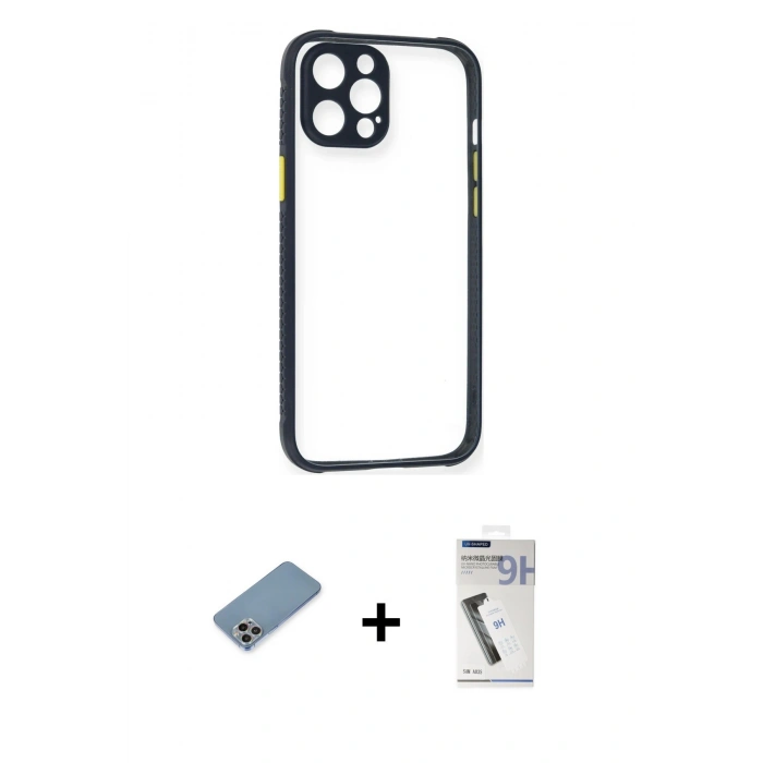 MARSİLYAN™- iPhone 12 Pro Kılıf Nova Asil Özel Seri - Şeffaf Uv Polymer Nano Ekran Koruyucu + Shine Kamera Lens Koruma Cam - GI