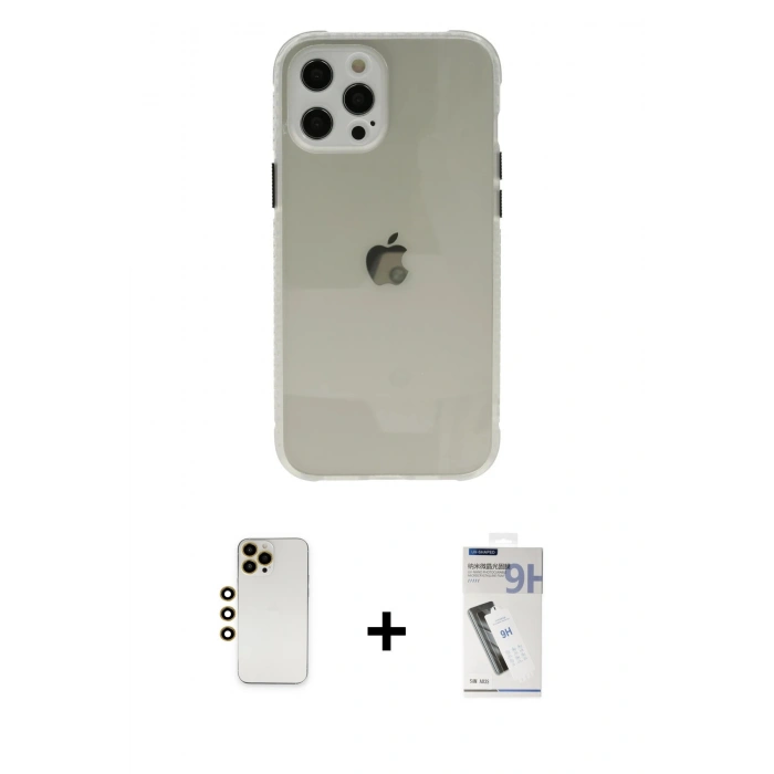 MARSİLYAN™- iPhone 12 Pro Kılıf Nova Asil Özel Seri - Şeffaf Uv Polymer Nano Ekran Koruyucu + Shine Kamera Lens - GD