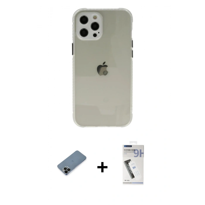 MARSİLYAN™- iPhone 12 Pro Kılıf Nova Asil Özel Seri - Şeffaf Uv Polymer Nano Ekran Koruyucu + Shine Kamera Lens Koruma Cam - SH