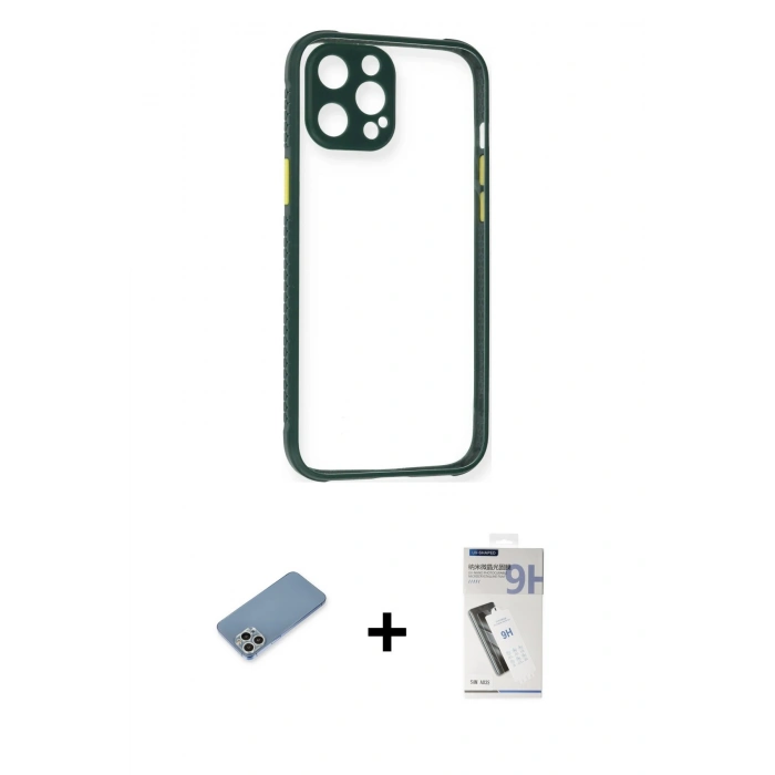 MARSİLYAN™- iPhone 12 Pro Kılıf Nova Asil Özel Seri - Şeffaf Uv Polymer Nano Ekran Koruyucu + Shine Kamera Lens Koruma Cam - GS