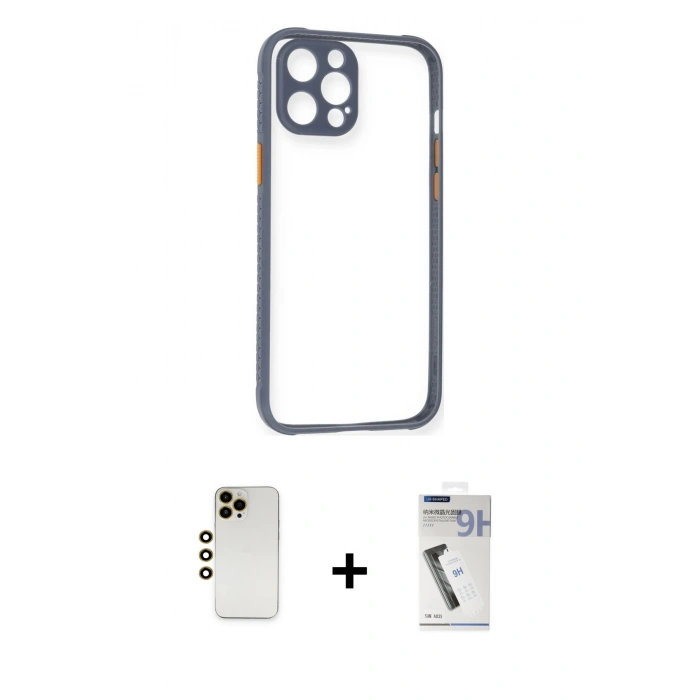 MARSİLYAN™- iPhone 12 Pro Kılıf Nova Asil Özel Seri - Şeffaf Uv Polymer Nano Ekran Koruyucu + Shine Kamera Lens - GD