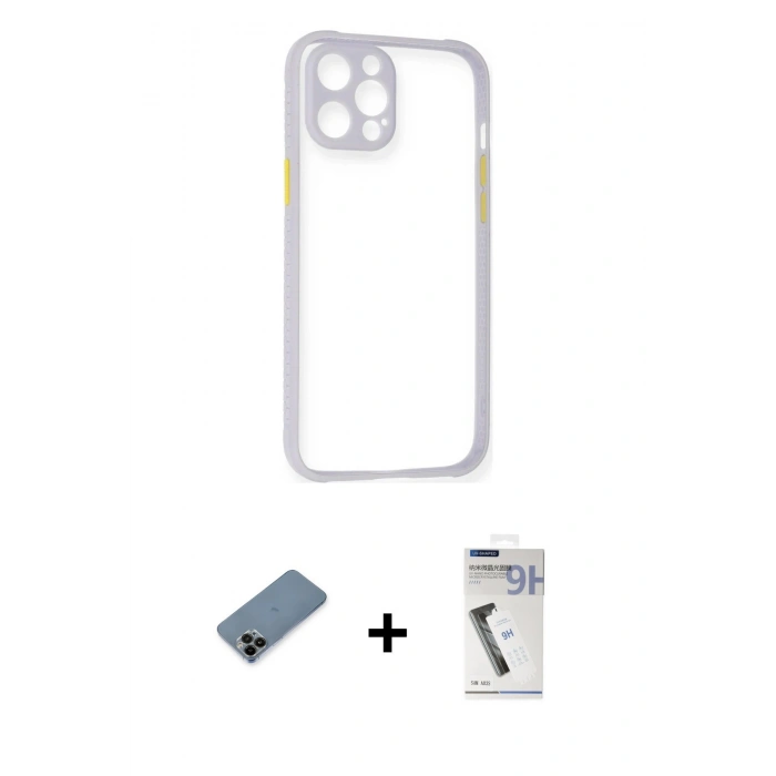 MARSİLYAN™- iPhone 12 Pro Kılıf Nova Asil Özel Seri - Şeffaf Uv Polymer Nano Ekran Koruyucu + Shine Kamera Lens Koruma Cam - SH