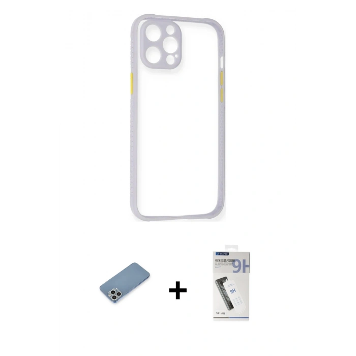 MARSİLYAN™- iPhone 12 Pro Kılıf Nova Asil Özel Seri - Şeffaf Uv Polymer Nano Ekran Koruyucu + Shine Kamera Lens Koruma Cam - GS