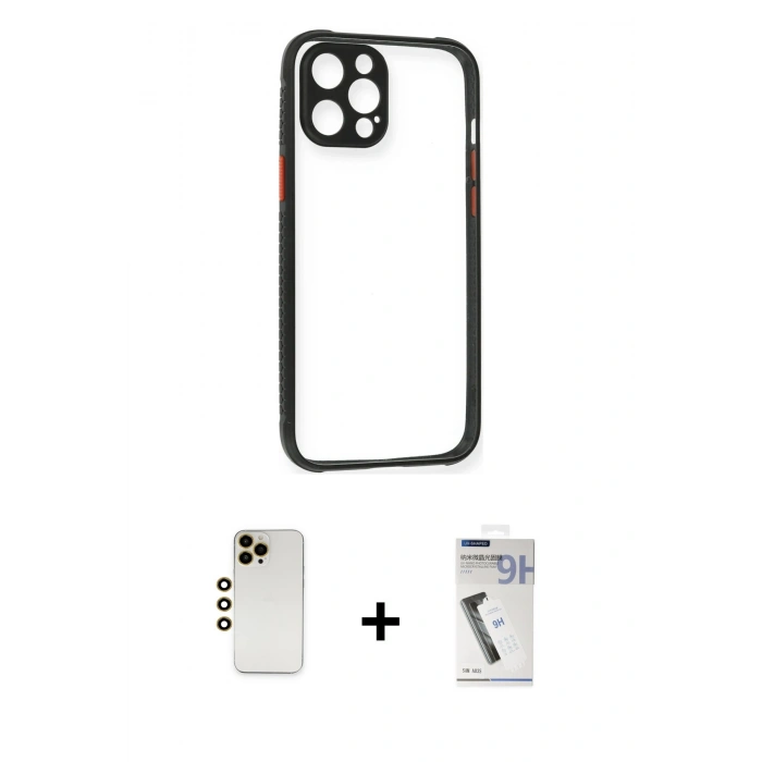 MARSİLYAN™- iPhone 12 Pro Kılıf Nova Asil Özel Seri - Şeffaf Uv Polymer Nano Ekran Koruyucu + Shine Kamera Lens - GD