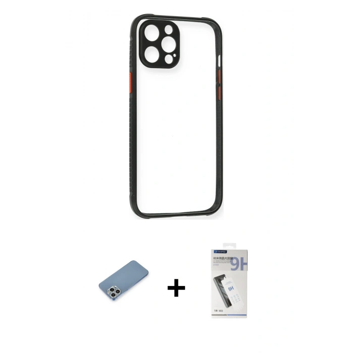 MARSİLYAN™- iPhone 12 Pro Kılıf Nova Asil Özel Seri - Şeffaf Uv Polymer Nano Ekran Koruyucu + Shine Kamera Lens Koruma Cam - GS
