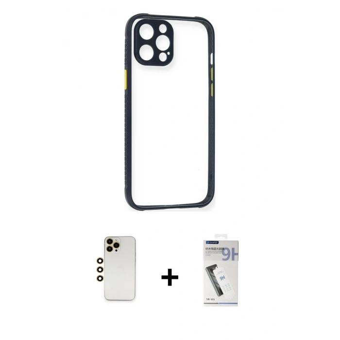 MARSİLYAN™- iPhone 12 Pro Kılıf Nova Asil Özel Seri - Şeffaf Uv Polymer Nano Ekran Koruyucu + Shine Kamera Lens - GD