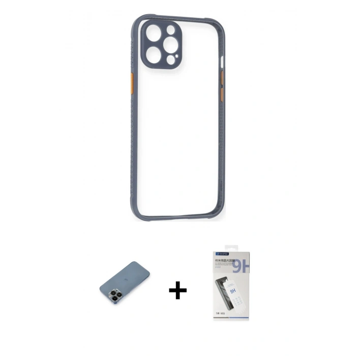 MARSİLYAN™- iPhone 12 Pro Kılıf Nova Asil Özel Seri - Şeffaf Uv Polymer Nano Ekran Koruyucu + Shine Kamera Lens Koruma Cam - SH