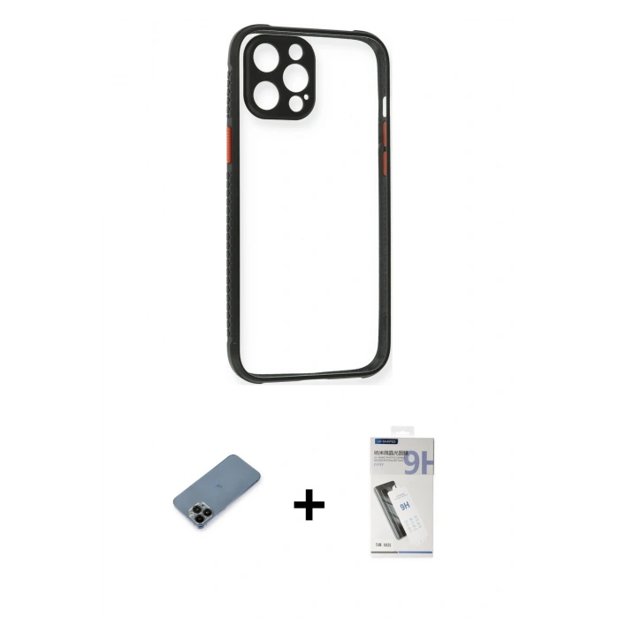 MARSİLYAN™- iPhone 12 Pro Kılıf Nova Asil Özel Seri - Şeffaf Uv Polymer Nano Ekran Koruyucu + Shine Kamera Lens Koruma Cam - SH