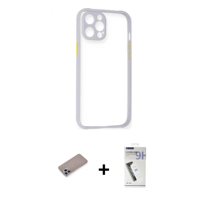 MARSİLYAN™- iPhone 12 Pro Kılıf Nova Asil Özel Seri - Şeffaf Uv Polymer Nano Ekran Koruyucu + Shine Kamera Lens Koruma Cam - SABE