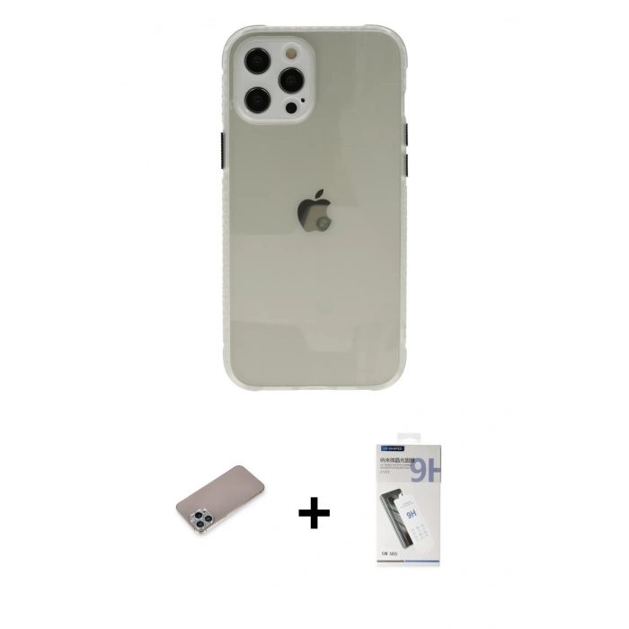 MARSİLYAN™- iPhone 12 Pro Kılıf Nova Asil Özel Seri - Şeffaf Uv Polymer Nano Ekran Koruyucu + Shine Kamera Lens Koruma Cam - SABE