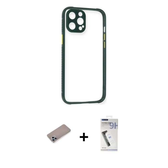 MARSİLYAN™- iPhone 12 Pro Kılıf Nova Asil Özel Seri - Şeffaf Uv Polymer Nano Ekran Koruyucu + Shine Kamera Lens Koruma Cam - SABE