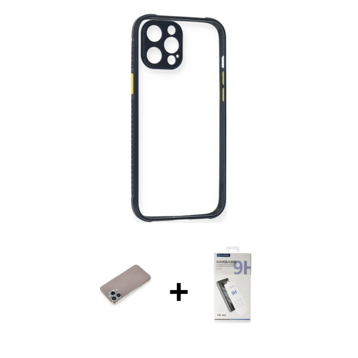 MARSİLYAN™- iPhone 12 Pro Kılıf Nova Asil Özel Seri - Şeffaf Uv Polymer Nano Ekran Koruyucu + Shine Kamera Lens Koruma Cam - SABE