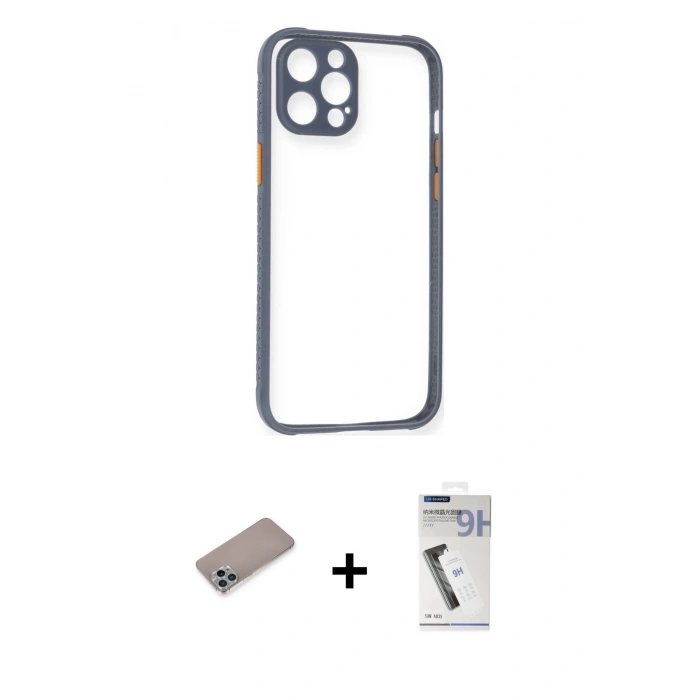 MARSİLYAN™- iPhone 12 Pro Kılıf Nova Asil Özel Seri - Şeffaf Uv Polymer Nano Ekran Koruyucu + Shine Kamera Lens Koruma Cam - SABE