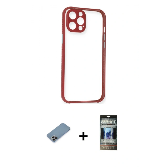 MARSİLYAN™- iPhone 12 Pro Kılıf Nova Asil Özel Seri - Siyah 34D Hayalet Izgaralı Cam + Shine Kamera Lens Koruma Cam - GI
