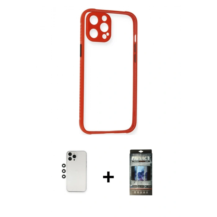 MARSİLYAN™- iPhone 12 Pro Kılıf Nova Asil Özel Seri - Siyah 34D Hayalet Izgaralı Cam + Shine Kamera Lens - GS