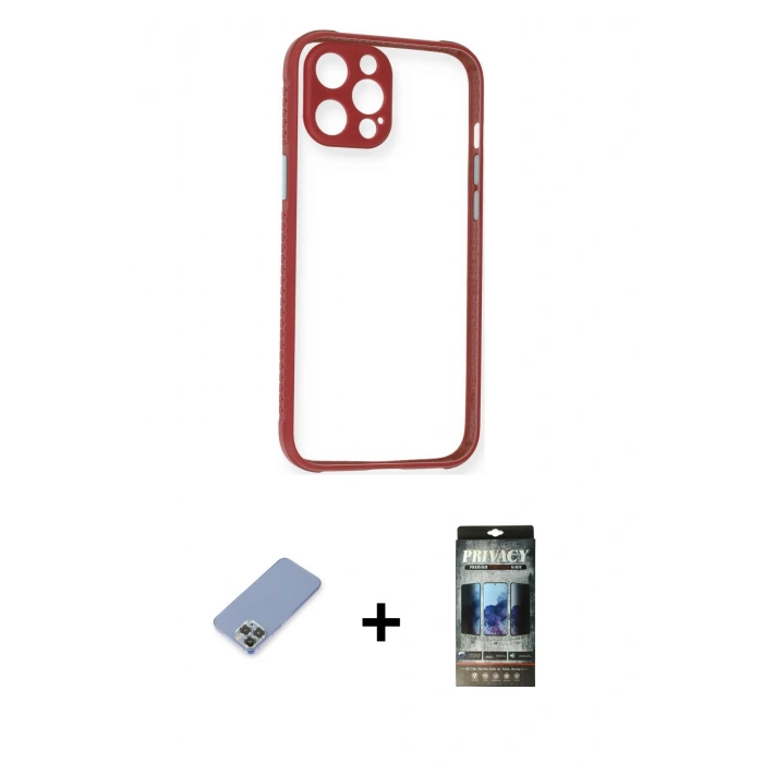 MARSİLYAN™- iPhone 12 Pro Kılıf Nova Asil Özel Seri - Siyah 34D Hayalet Izgaralı Cam + Metal Kamera Lens Koruma Cam - KUYL