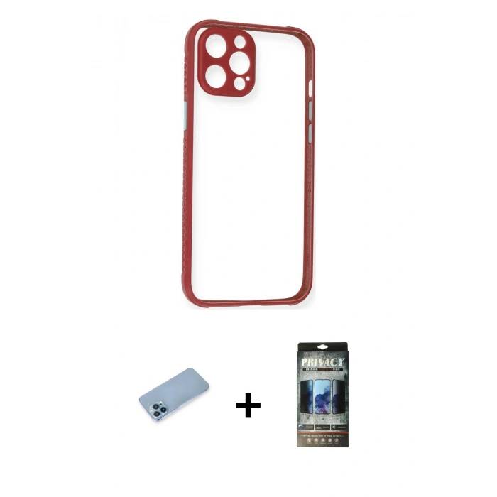 MARSİLYAN™- iPhone 12 Pro Kılıf Nova Asil Özel Seri - Siyah 34D Hayalet Izgaralı Cam + Shine Kamera Lens Koruma Cam - MI