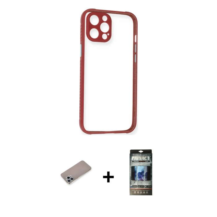 MARSİLYAN™- iPhone 12 Pro Kılıf Nova Asil Özel Seri - Siyah 34D Hayalet Izgaralı Cam + Shine Kamera Lens Koruma Cam - SABE