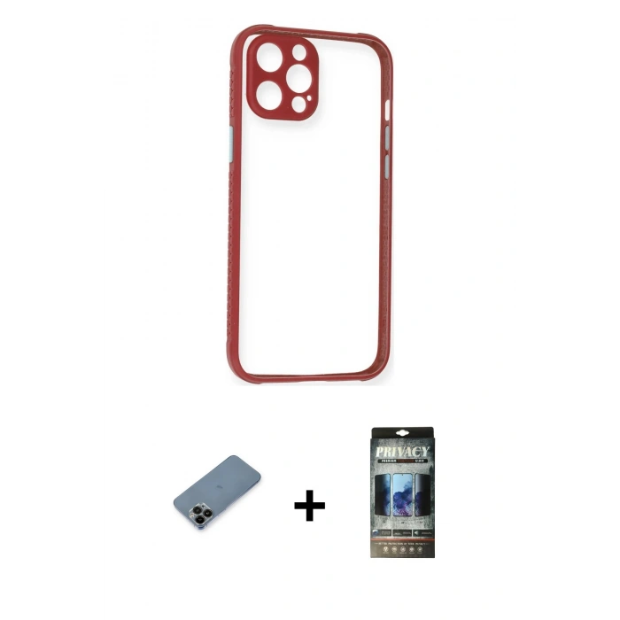 MARSİLYAN™- iPhone 12 Pro Kılıf Nova Asil Özel Seri - Siyah 34D Hayalet Izgaralı Cam + Siyah Shine Kamera Lens Koruma Cam