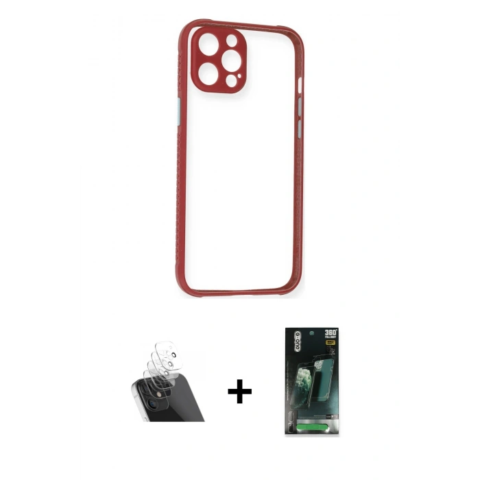 MARSİLYAN™- iPhone 12 Pro Kılıf Nova Asil Özel Seri - Siyah 360 Mat Full Body Arka Koruyucu + Kamera Lens Koruma Cam - SF