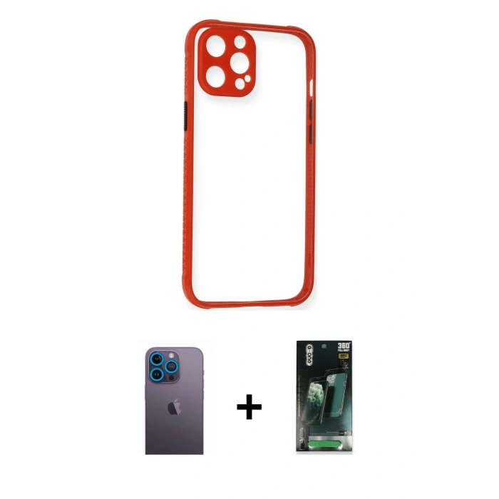 MARSİLYAN™- iPhone 12 Pro Kılıf Nova Asil Özel Seri - Siyah 360 Mat Full Body Arka Koruyucu + Neon Fosforlu Kamera Lens - MI