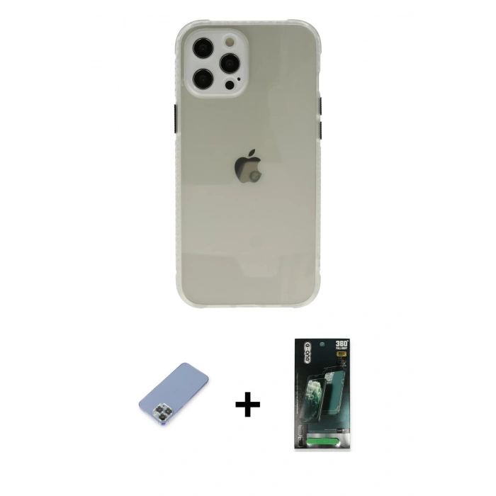 MARSİLYAN™- iPhone 12 Pro Kılıf Nova Asil Özel Seri - Siyah 360 Mat Full Body Arka Koruyucu + Metal Kamera Lens Koruma Cam - KUYL