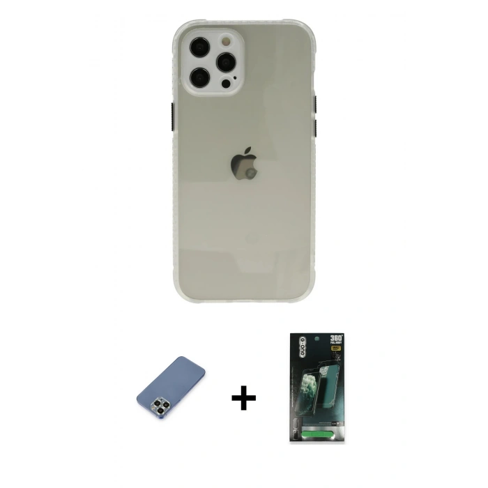 MARSİLYAN™- iPhone 12 Pro Kılıf Nova Asil Özel Seri - Siyah 360 Mat Full Body Arka Koruyucu + Metal Kamera Lens Koruma Cam - AKYL