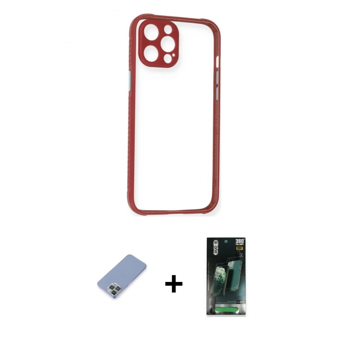 MARSİLYAN™- iPhone 12 Pro Kılıf Nova Asil Özel Seri - Siyah 360 Mat Full Body Arka Koruyucu + Metal Kamera Lens Koruma Cam - KUYL