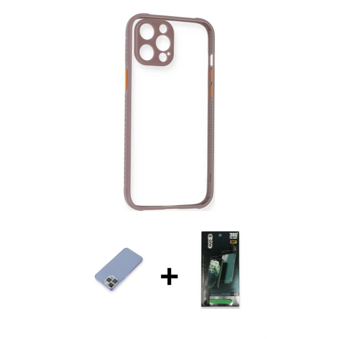 MARSİLYAN™- iPhone 12 Pro Kılıf Nova Asil Özel Seri - Siyah 360 Mat Full Body Arka Koruyucu + Metal Kamera Lens Koruma Cam - KUYL