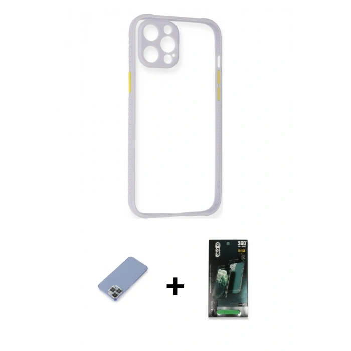 MARSİLYAN™- iPhone 12 Pro Kılıf Nova Asil Özel Seri - Siyah 360 Mat Full Body Arka Koruyucu + Metal Kamera Lens Koruma Cam - KUYL