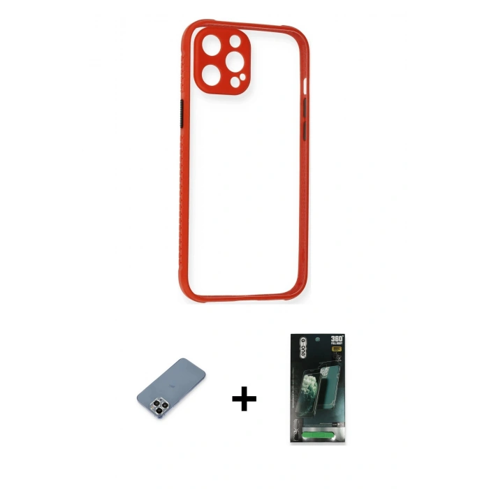 MARSİLYAN™- iPhone 12 Pro Kılıf Nova Asil Özel Seri - Siyah 360 Mat Full Body Arka Koruyucu + Metal Kamera Lens Koruma Cam - GS