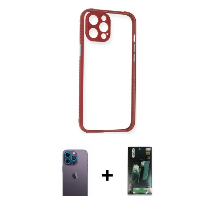 MARSİLYAN™- iPhone 12 Pro Kılıf Nova Asil Özel Seri - Siyah 360 Mat Full Body Arka Koruyucu + Neon Fosforlu Kamera Lens - MI
